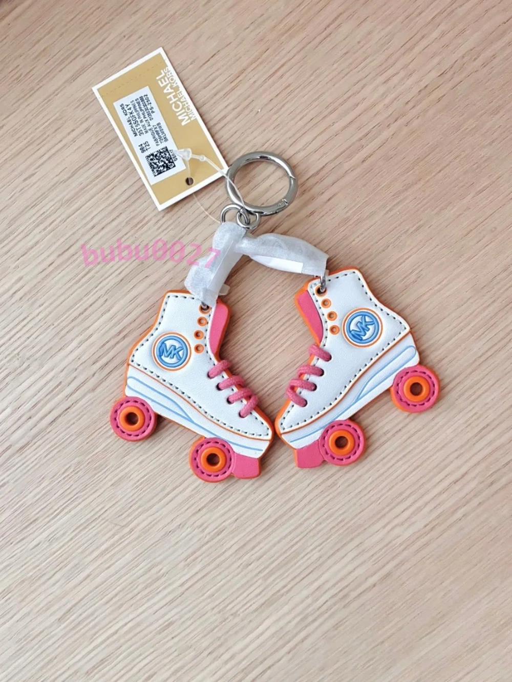 NWT🛼Michael Kors Roller Skate Key Fob Bag Charm Keychain Playful Gift White Pink